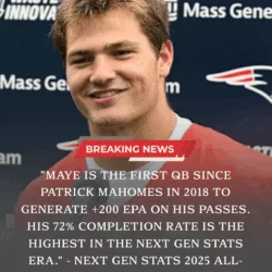 Drake Maye Named 2025 Next Gen Stats All-Pro Quarterback, Cementing His Rise as Patriots’ New Franchise Star